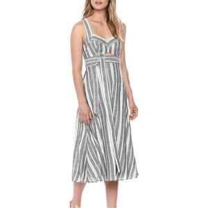 BCBGMAXAZRIA Striped Cutout Sundress, Linen Blend, Midi Length, Size 2